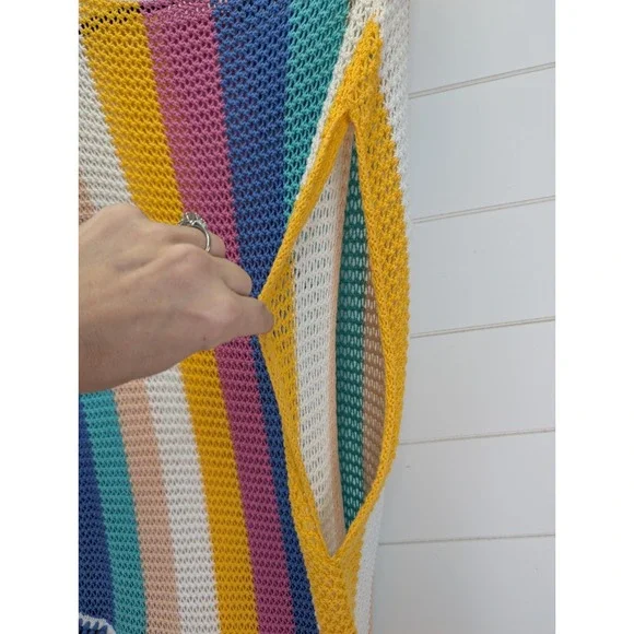 Body Glove Crochet Swim Cover Women Large Open Knit Fringe Unicorn Rainbow Beach - Picture 4 of 12